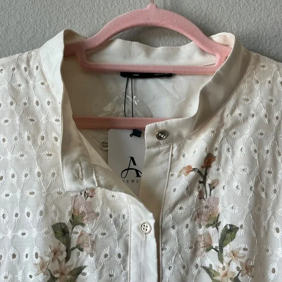 ANewsta Curve 4XL Ivory Floral Embroidered Eyelet Maxi Dress Long Sleeve Cottage - Picture 13 of 13